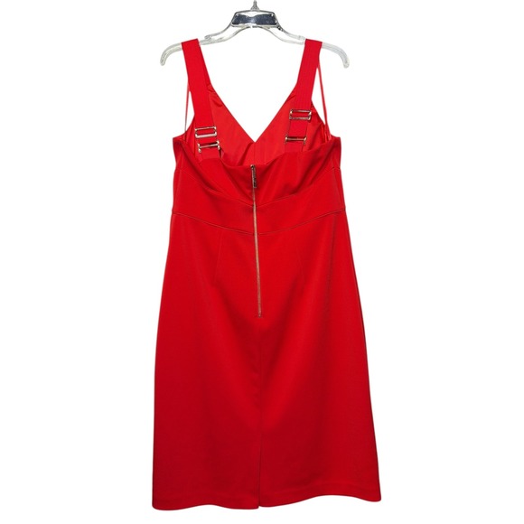 Ted Baker Trixxie Red‎ V Neck Sheath Dress Gold Zipper Buckle Straps Size 12 - Picture 4 of 7